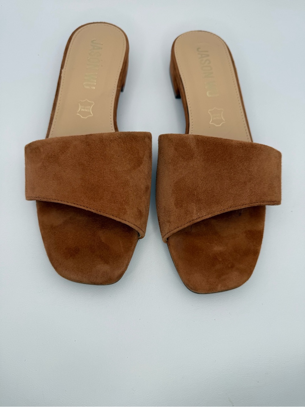Jason Wu Brown Suede Leather Square Toe Slip on Slides Mules Sandal Luxury 8.5 - Picture 5 of 16